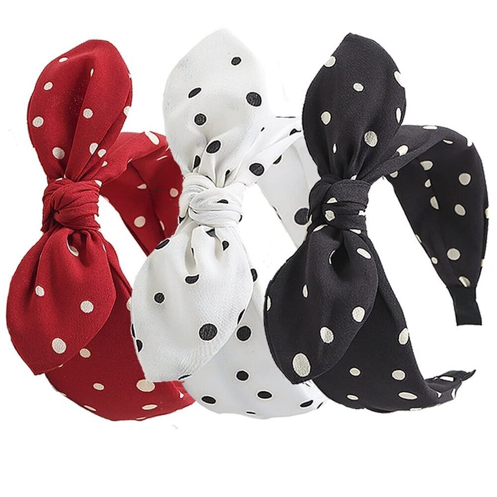 3 Pack Women Bow Headbands Chiffon Polka Dot Wide Hair Accessories